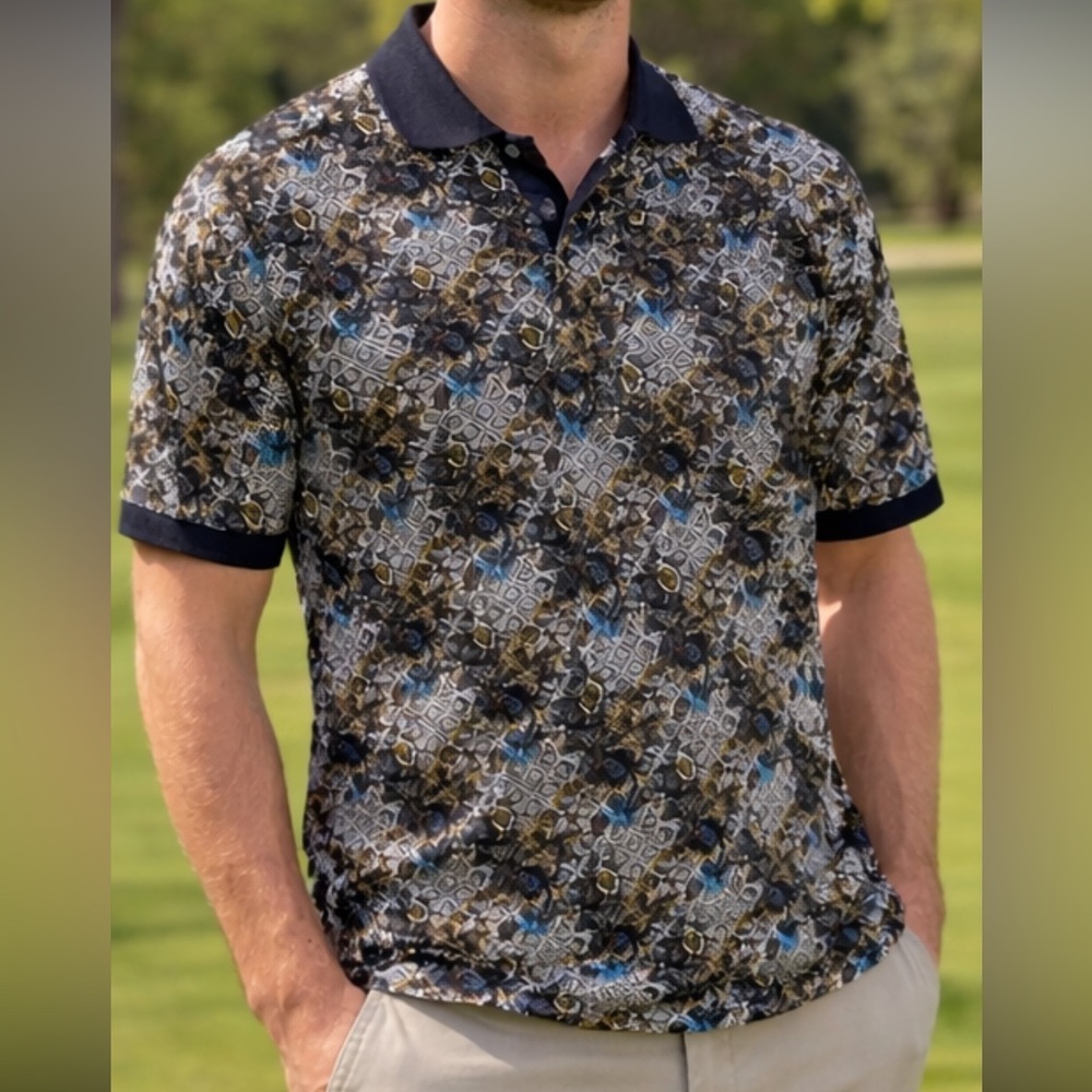 Robert Graham Eastby XL Geometric Print Polo Shirt Short Sleeve